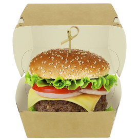 Paperboard Burger Box Kraft XXL Double Closing 13x13x9cm (50 Units)