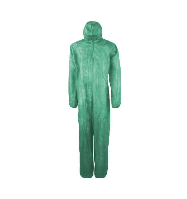 Disposable Plastic Coverall "TST" PP Hood Zipper Size XL Green (25 Units)