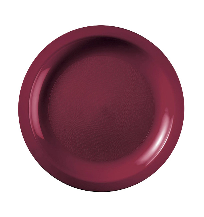 Plastic Plate Flat Burgundy "Round" PP Ø18,5cm (50 Units) 