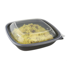 Plastic Lid for Deli Container PP Square shape Black and Creme16,5x16,5x1cm (50 Units) 