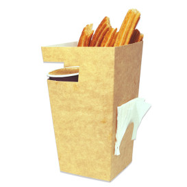 Paper Food Box for Churros with Cup Holder Kraft 7,8x7,8x17,9cm (25 Units) 