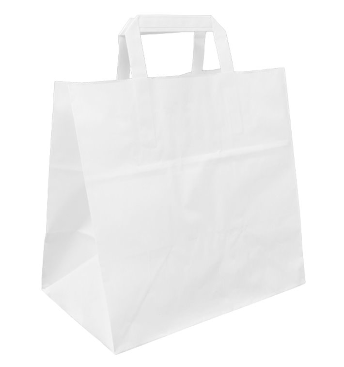 Paper Bag with Handles White Flat 70g/m² 26+18x26cm (250 Units)