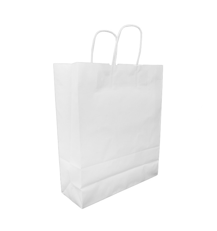 Paper Bag with Handles Kraft White 100g/m² 32+12x41cm (200 Units)