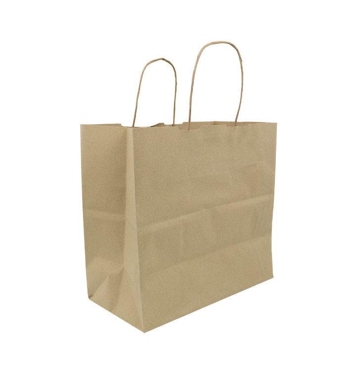 Paper Bag with Handles Kraft Brown 100g/m² 27+14x26cm (200 Units)