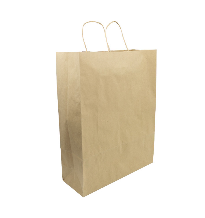 Paper Bag with Handles Kraft Hawanna 100g/m² 32+12x41cm (50 Units) 