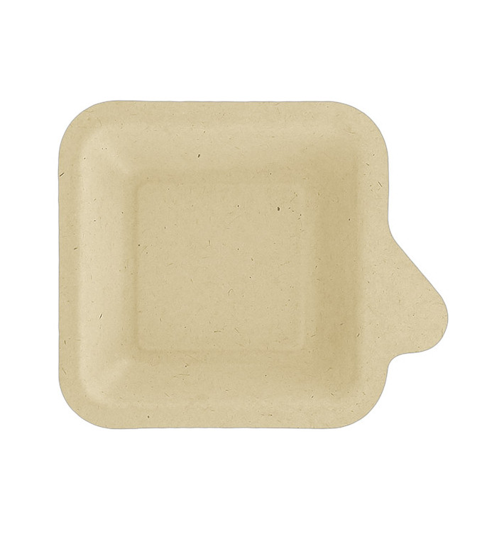 Sugarcane Plate with Handle Natural 11x11 cm (1000 Units)