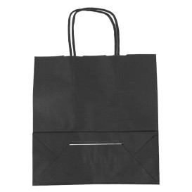 Paper Bag with Handles Kraft Black 100g/m² 22+9x23cm (250 Units)