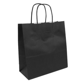 Paper Bag with Handles Kraft Black 100g/m² 22+9x23cm (250 Units)