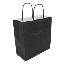 Paper Bag with Handles Kraft Black 100g/m² 22+9x23cm (250 Units)