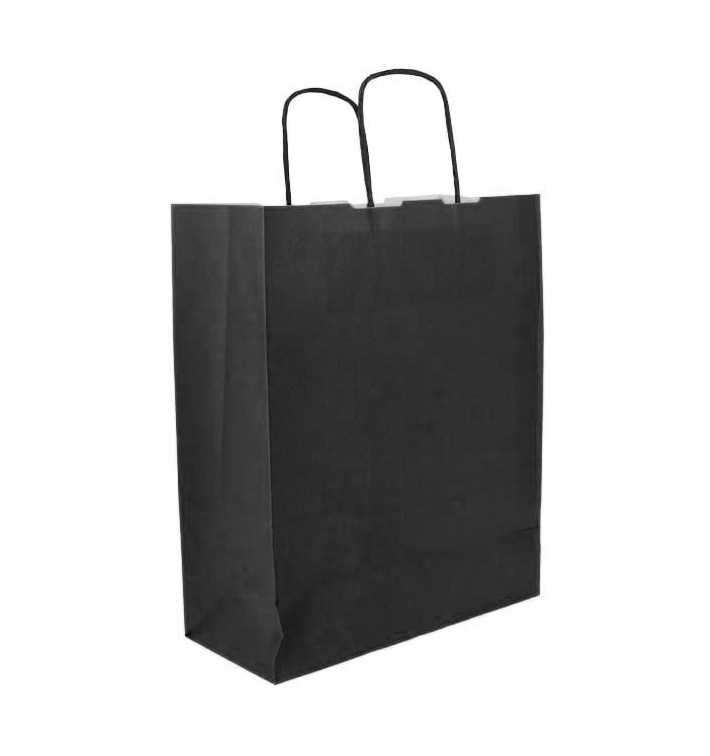 Paper Bag with Handles Kraft Black 100g/m² 25+11x31cm (250 Units)