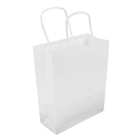 Paper Bag with Handles Kraft White 100g/m² 18+8x24cm (300 Units)