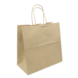 Paper Bag with Handles Kraft Brown 100g/m² 27+14x26cm (200 Units)