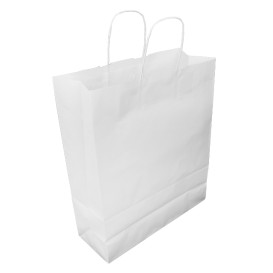 Paper Bag with Handles Kraft White 100g/m² 32+12x41cm (25 Units) 