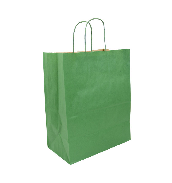 Paper Bag with Handles Kraft Green 80g/m² 26+14x32cm (50 Units) 