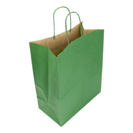 Paper Bag with Handles Kraft Green 80g/m² 26+14x32cm (50 Units) 