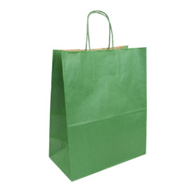 Paper Bag with Handles Kraft Green 80g/m² 26+14x32cm (50 Units) 