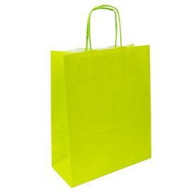 Paper Bag with Handles Green 100g/m² 22+9x23cm (250 Units)