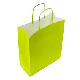 Paper Bag with Handles Green 100g/m² 22+9x23cm (250 Units)