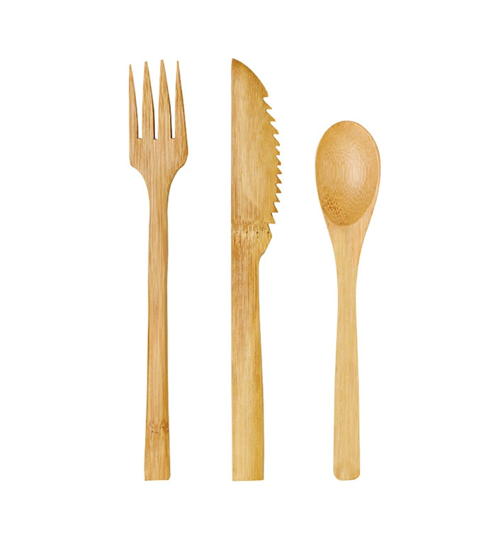 Bamboo Cutlery Kit: Fork + Knife + Spoon (250 Units)