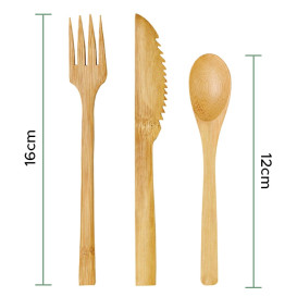 Bamboo Cutlery Kit: Fork + Knife + Spoon (250 Units)