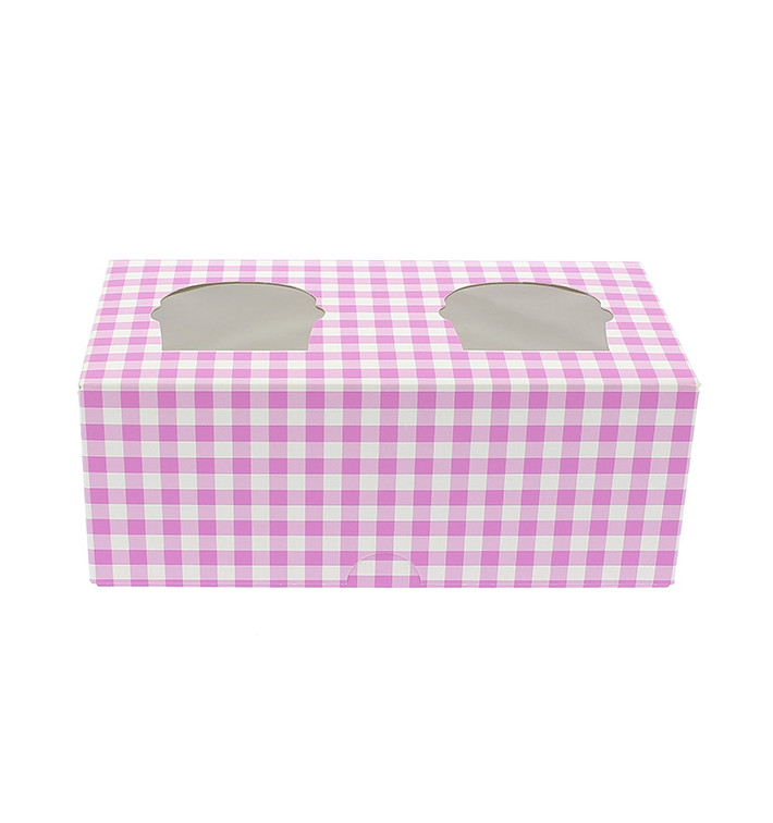 Paper Cupcake Box 2 Slots Pink 19,5x10x7,5cm (160 Units)