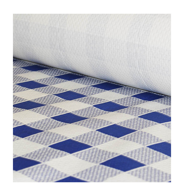 Paper Tablecloth Roll Blue Checkers 1x100m. 40g (6 Units)