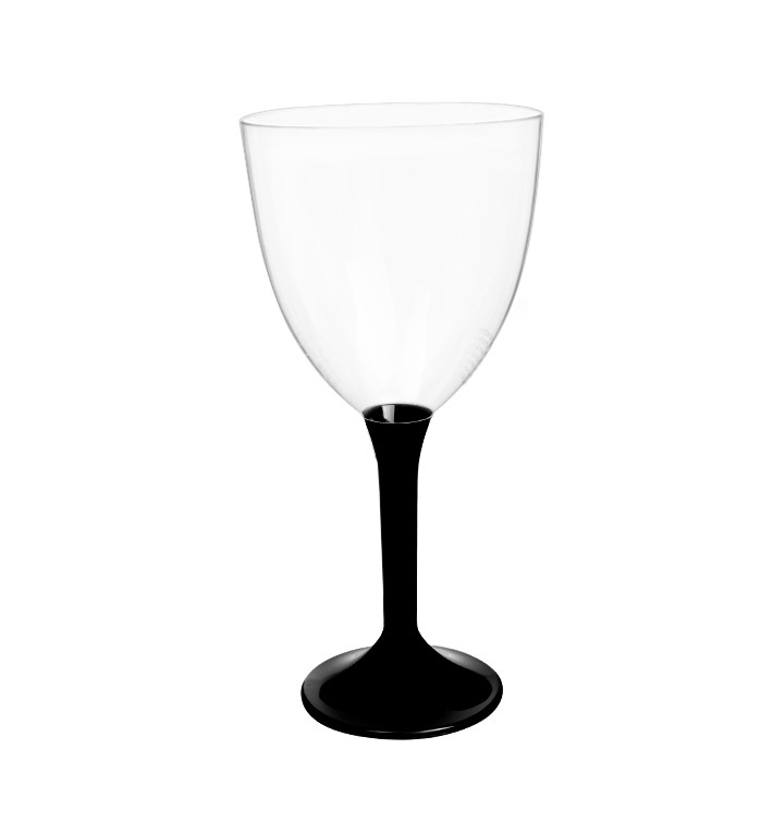 Plastic Stemmed Glass Wine Black Removable Stem 300ml (40 Units)