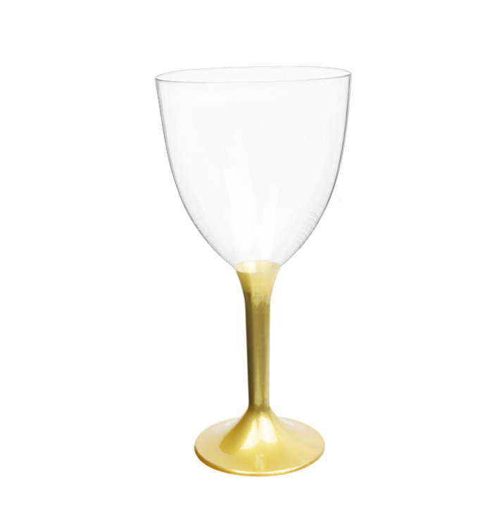 Plastic Stemmed Glass Wine Gold Removable Stem 300ml (200 Units)