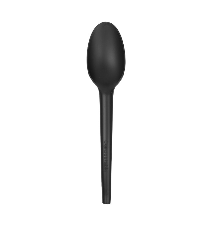 Cornstarch Spoon Biodegradable CPLA Black 16,5cm (25 Units)