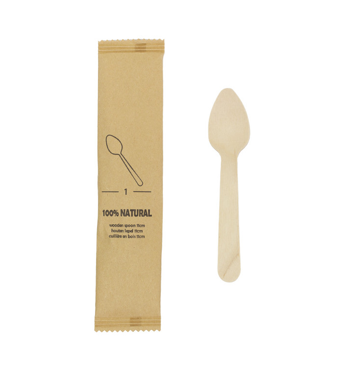 Wooden Teaspoon Wrapped 11cm (25 pcs)