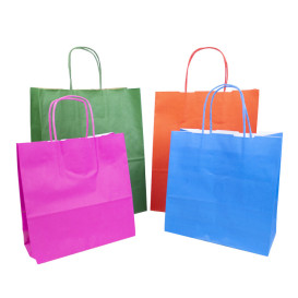 Paper Bag with Handles Green 100g/m² 22+9x23cm (25 Units)