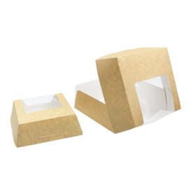 Paper Cake Box with Window Kraft 12x12x4cm (500 Units) 