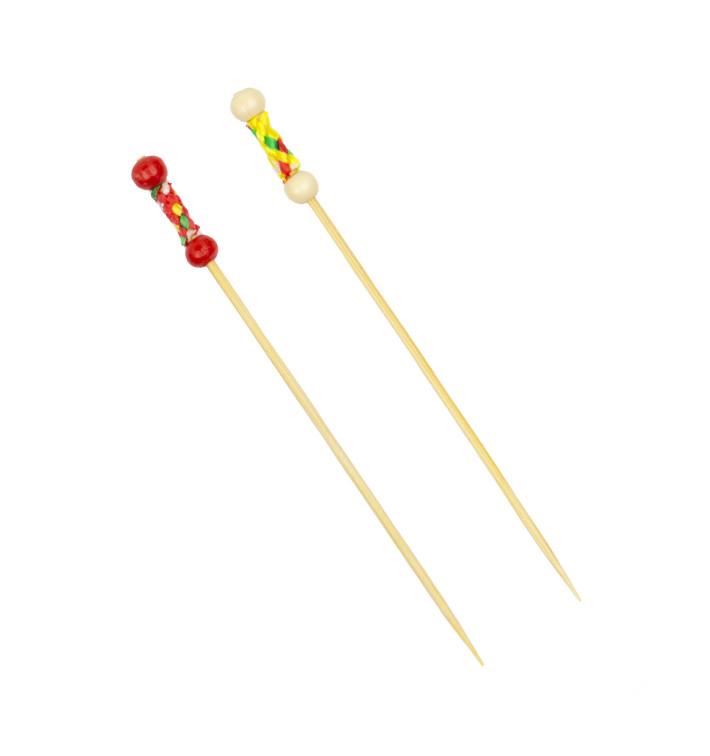 Bamboo Food Pick Yellow Design 12cm (1.200 Units)