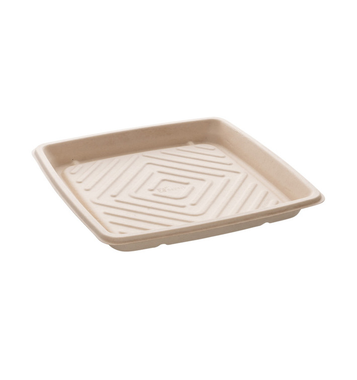 Sugarcane Tray Square Shape Natural 27x27cm (5 Units) 