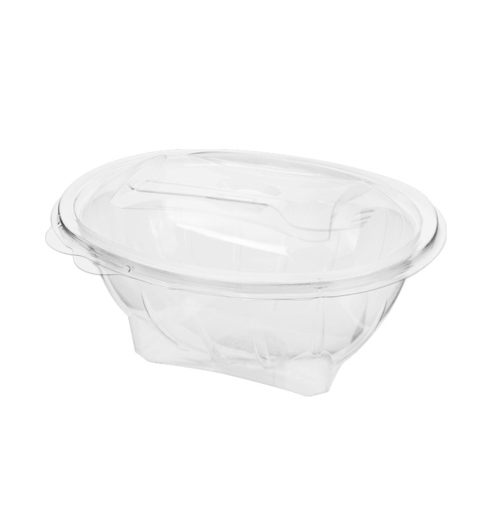 Plastic Salad Bowl APET shape with Fork 750ml 19x14x9,5cm (300 Units)