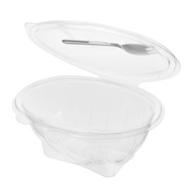 Plastic Salad Bowl APET shape with Fork 750ml 19x14x9,5cm (300 Units)