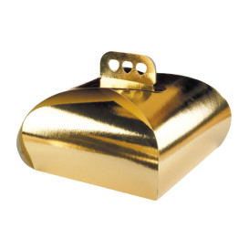 Paper Cake Box with Handle Cake Shape Gold 27,5x27,5x14cm (50 Units) 