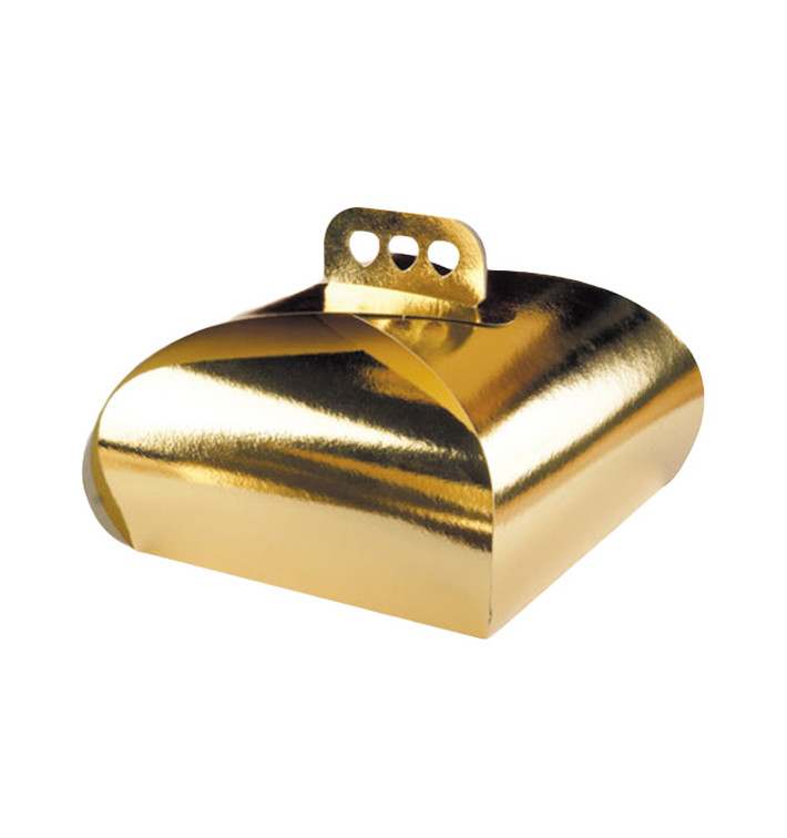 Paper Cake Box with Handle Cake Shape Gold 27,5x27,5x14cm (50 Units) 