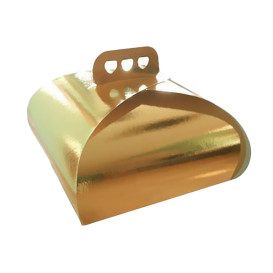 Paper Cake Box with Handle Cake Shape Gold 27,5x27,5x14cm (50 Units) 