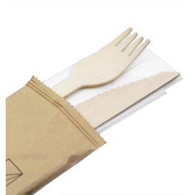 Cutlery Set Wood Fork, Knife, Napkin (25 Units)