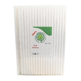 Paper Straw Straight White "Smoothie" Ø0,8cm 24cm (100 Units) 