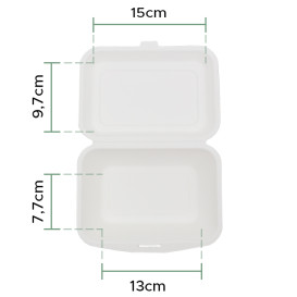 Sugarcane Hinged Container "Menu Box" White 180x125x70mm (600Units)