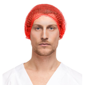 Disposable Bouffant Cap Accordion PP Red 2 Gums Ø53cm (100 Units)  