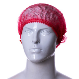 Disposable Bouffant Cap Accordion PP Red 2 Gums Ø53cm (100 Units)  