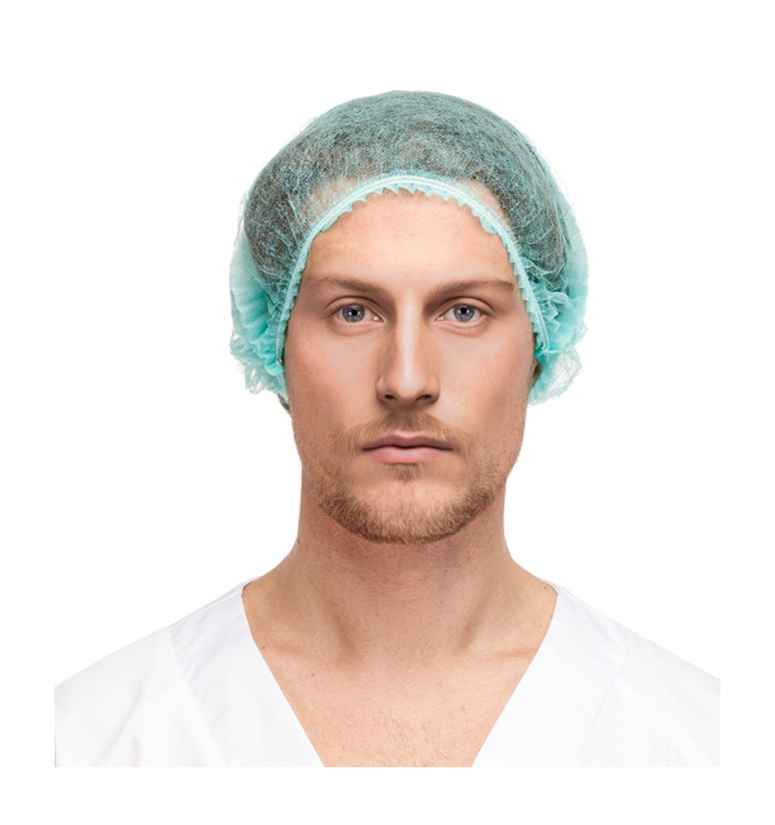 Disposable Bouffant Cap Accordion PP Green 2 Gums Ø53cm (100 Units)  