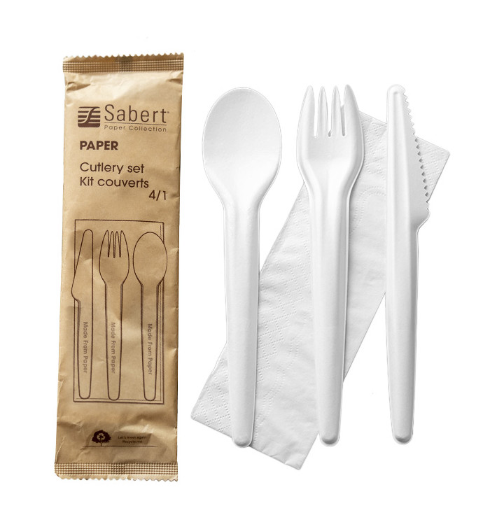 Kraft Cardboard Cutlery Kit Fork, Knife, Spoon and Napkin (50 Units)