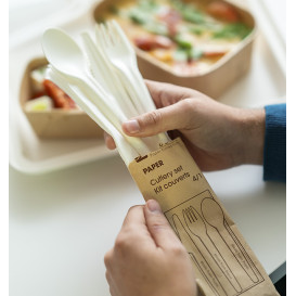 Kraft Cardboard Cutlery Kit Fork, Knife, Spoon and Napkin (50 Units)