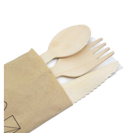 Wooden Fork, Knife, Spoon and Napkin Set 20,5cm (25 Units)