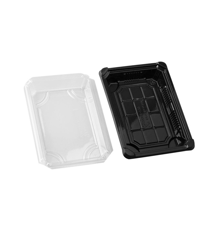 Sushi Tray and Lid PLA Black 13,0x18 cm (600 Units)