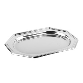 Plastic Tray Octogonal Shape Silver 36x24 cm (50 Uds)